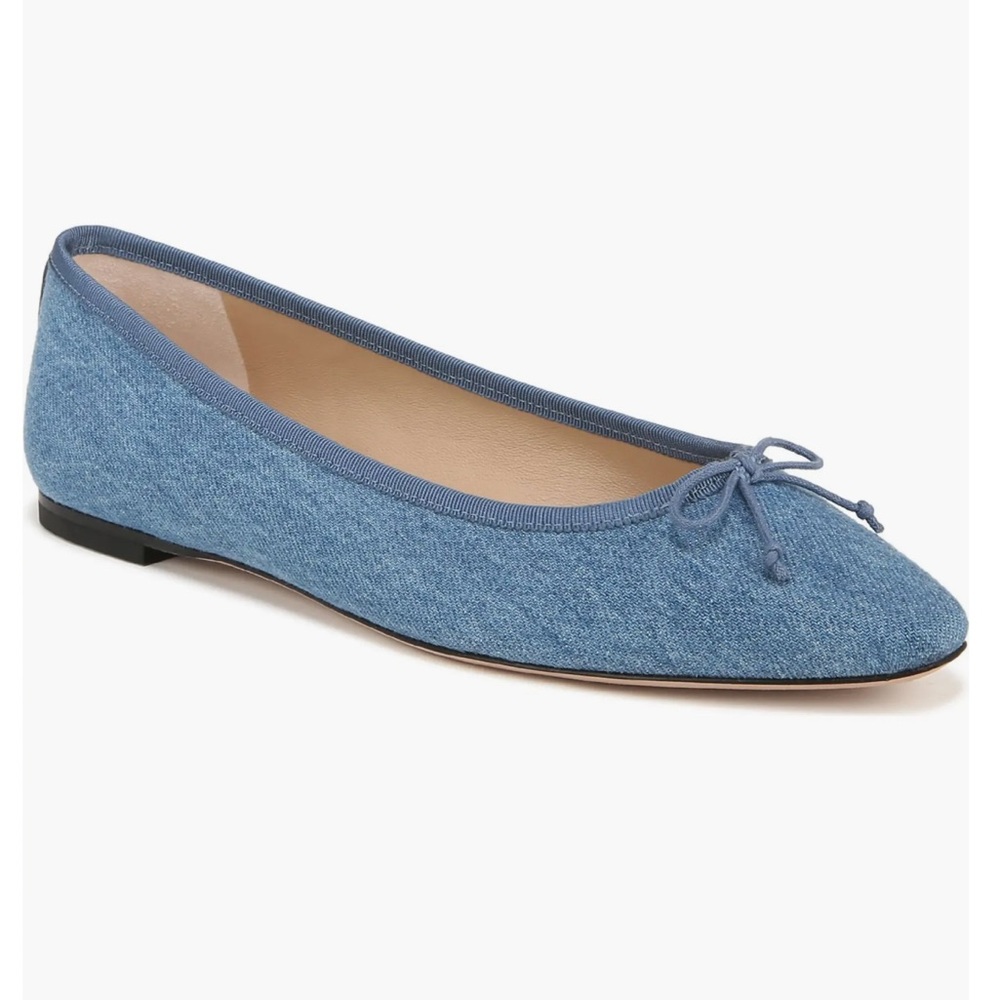 NWT Veronica Beard Denim Blue Catherine Ballet Flats with Bow Detail size 7